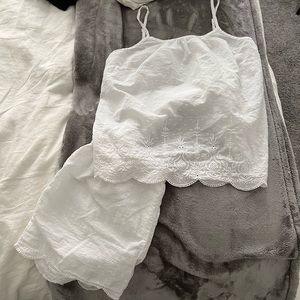 White Eyelet Scalloped PJ Set